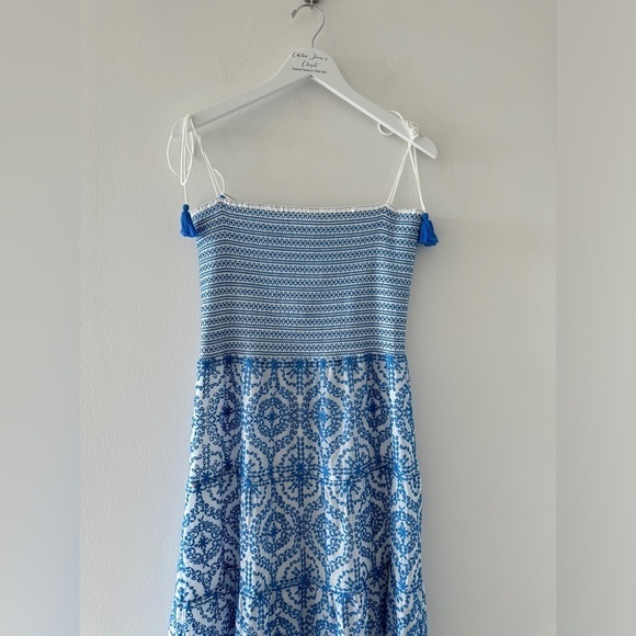 ALICE & OLIVIA Marna Mixed Blue Embroidery Smocked Sundress 12 - Picture 7 of 11